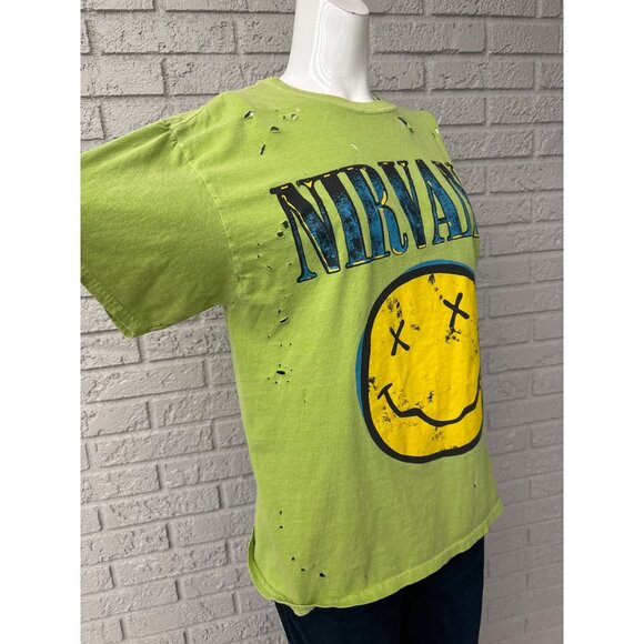 Nirvana Women Green Distressed  Short Sleeve T-Shirt Size M - Picture 3 of 7